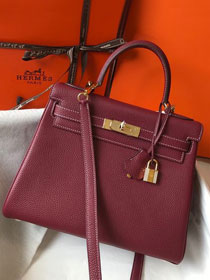 Hermes original togo leather kelly 32 bag K32-1 bordeaux