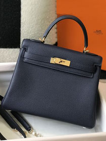 Hermes original togo leather kelly 32 bag K32-1 deep blue