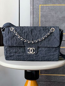 CC original denim large flap bag AS3322 black