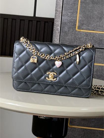 CC original lambskin wallet on chain  AP4537 black