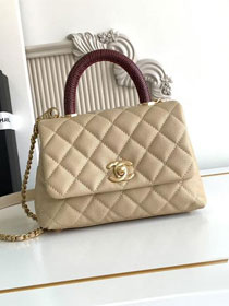 CC original grained calfskin mini coco handle bag AS2215 apricot&bordeaux