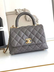 CC original grained calfskin mini coco handle bag AS2215 grey