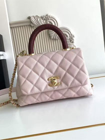 CC original grained calfskin mini coco handle bag AS2215 light pink&bordeaux