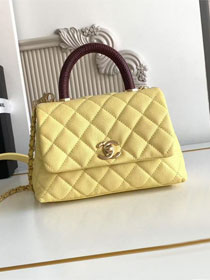 CC original grained calfskin mini coco handle bag AS2215 yellow&bordeaux