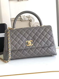 CC original grained calfskin large coco handle bag A92991 grey