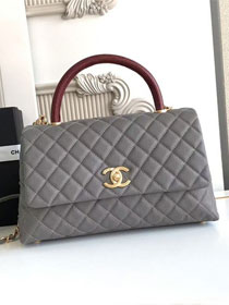 CC original grained calfskin large coco handle bag A92991 grey&bordeaux
