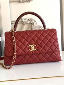 CC original grained calfskin large coco handle bag A92991 red&bordeaux