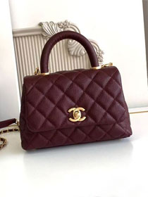 CC original grained calfskin mini coco handle bag AS2215 bordeaux