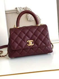 CC original grained calfskin mini coco handle bag AS2215 bordeaux