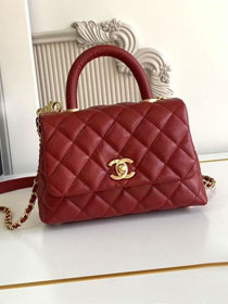 CC original grained calfskin mini coco handle bag AS2215 red
