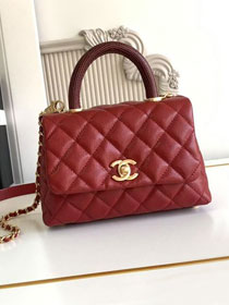 CC original grained calfskin mini coco handle bag AS2215 red&bordeaux