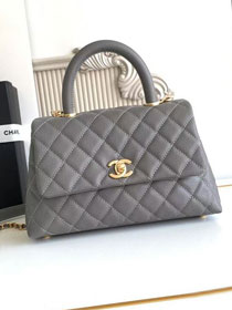 CC original grained calfskin small coco handle bag A92990 grey