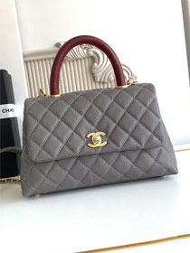 CC original grained calfskin small coco handle bag A92990 grey&bordeaux