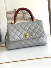 CC original grained calfskin small coco handle bag A92990 light grey&bordeaux