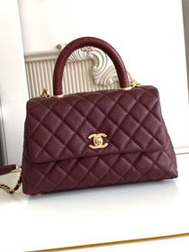 CC original grained calfskin small coco handle bag A92990-2 bordeaux