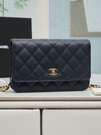 CC original grained calfskin wallet on chain AP4241 navy blue