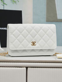 CC original grained calfskin wallet on chain AP4241 white