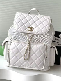 CC original mesh&lambskin large backpack AS5492 white