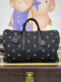 Louis vuitton monogram denim keepall 50 M13966 black