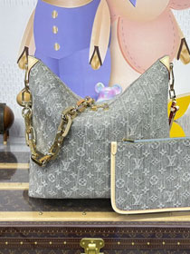 Louis vuitton original denim coussin hobo MM M13390 grey