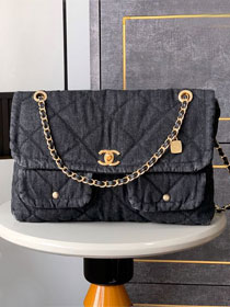 CC original denim large flap bag AS5011 black