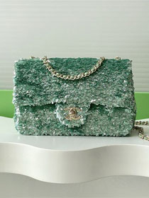 CC original sequins mini flap bag AS4561 green