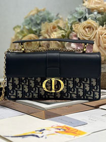 Dior original cotton&calfskin 30 montaigne top handle bag M9601 dark blue