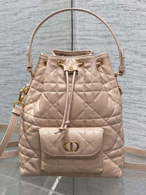Dior original lambskin small caro bucket bag M3372 power pink