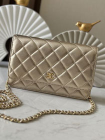 CC original iridescent lambskin wallet on chain AP0250 gold