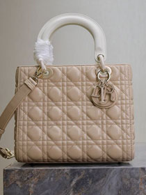 Dior original lambskin medium lady dior bag M0565 beige&white