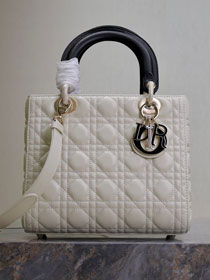 Dior original lambskin medium lady dior bag M0565 white&black