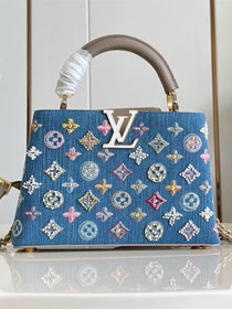 Louis vuitton original denim capucines BB handbag M25471 grey