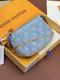 Louis vuitton origianl denim mini pochette accessoires M58009 blue
