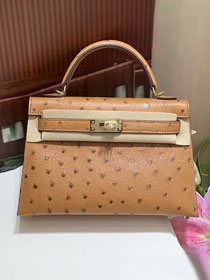 Hermes handmade genuine 100% ostrich leather kelly 19 bag K019 