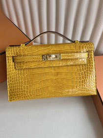 Hermes handmade genuine crocodile leather mini kelly 22 clutch K220 amber