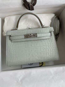 Hermes handmade genuine crocodile leather mini kelly bag K0019 gris ciment