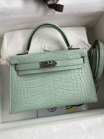 Hermes handmade genuine crocodile leather mini kelly bag K0019 vert eau