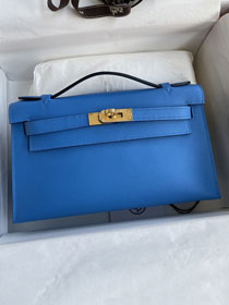 Hermes original swift leather mini kelly 22 clutch K0012 blue zanzibar