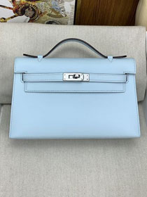 Hermes original swift leather mini kelly 22 clutch K0012 blue pale