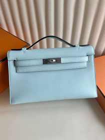 Hermes original swift leather mini kelly 22 clutch K0012 blue zephyr