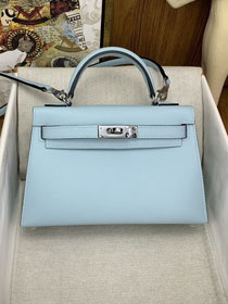 Hermes original epsom leather mini kelly 19 bag K0019 blue zephyr