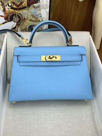 Hermes original epsom leather mini kelly 19 bag K0019 celeste
