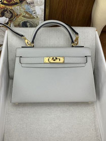 Hermes original epsom leather mini kelly 19 bag K0019 grey mouette
