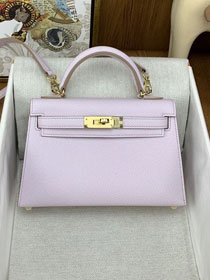 Hermes original epsom leather mini kelly 19 bag K0019 mauve pale