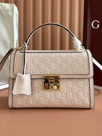GG original calfskin padlock medium top handle bag 838998 light pink