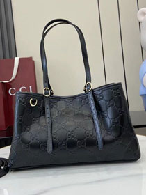 GG original calfskin emblem small tote bag 815214 black