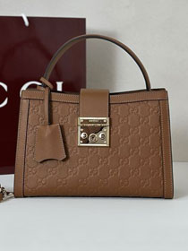 GG original calfskin padlock medium top handle bag 838992 brown