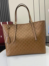 GG original calfskin emblem large tote bag 847455 brown