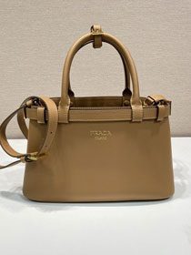 Prada original calfskin small belt buckle handbag 1BA418 brown