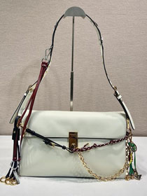 Prada original soft calfskin sound large shoulder bag 1BD379 white